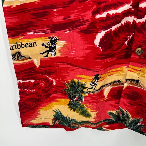 YMLA Shirt Mens Button Down Short Sleeve Hawaiian Caribbean Palms Red Green S - Picture 5 of 11